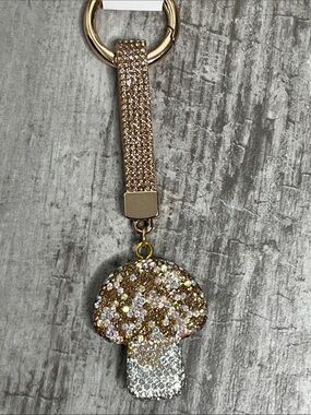 Gold and Silver Crystal Mushroom Keychain Charm